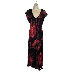 Vtg Temptations Fringe Rose Maxi Dress Bohemian Romantic 90s Petite Large‎